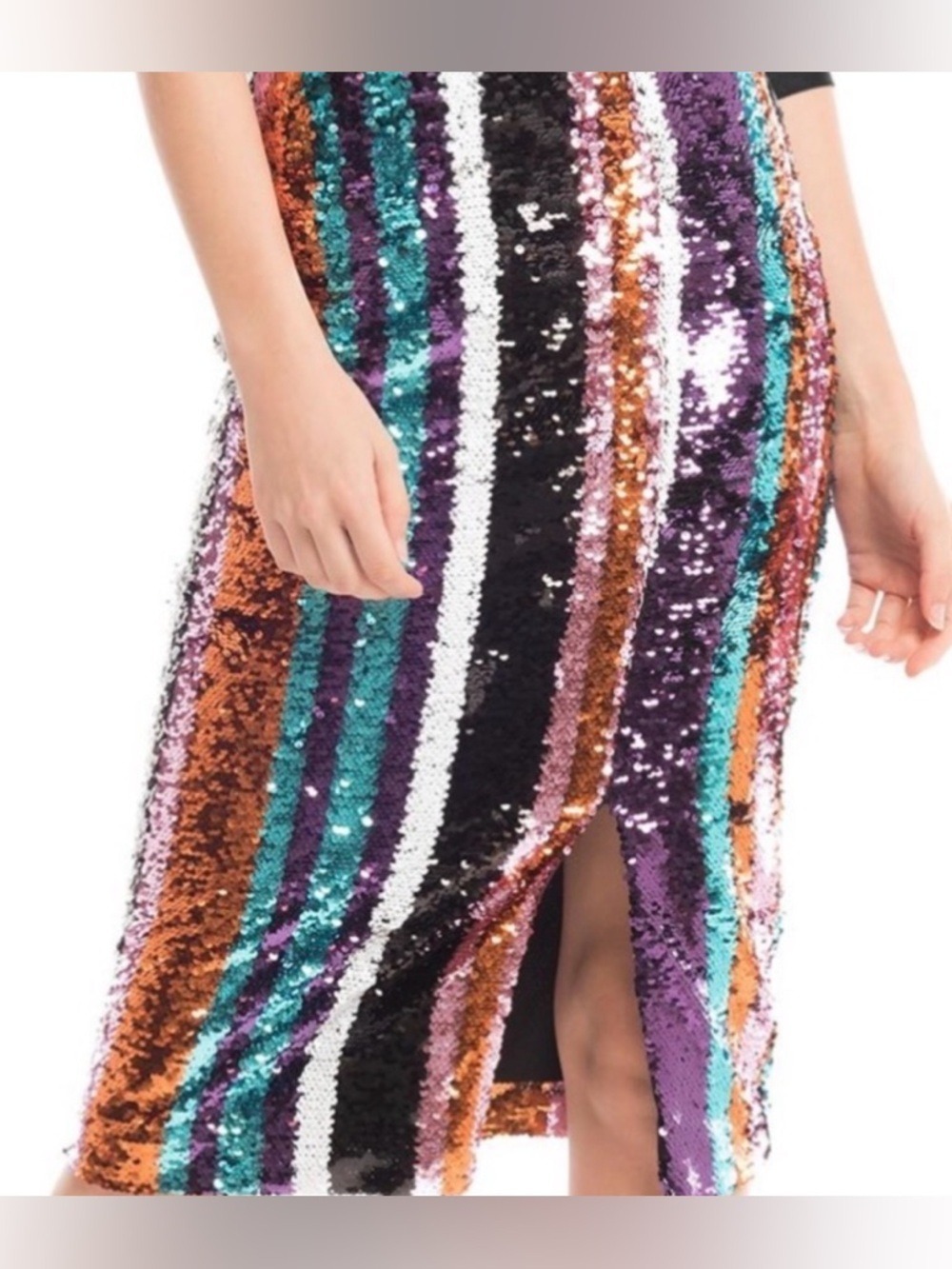 Gracia Multi-Color Sequin Striped Pencil Skirt - Vibrant Glam - Size Large - Picture 1 of 15